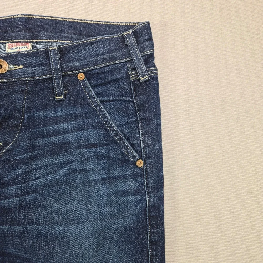 True Religion Carpenter Jeans Brianna Utility Slim Straight Dark Wash Womens 24 - Picture 5 of 15
